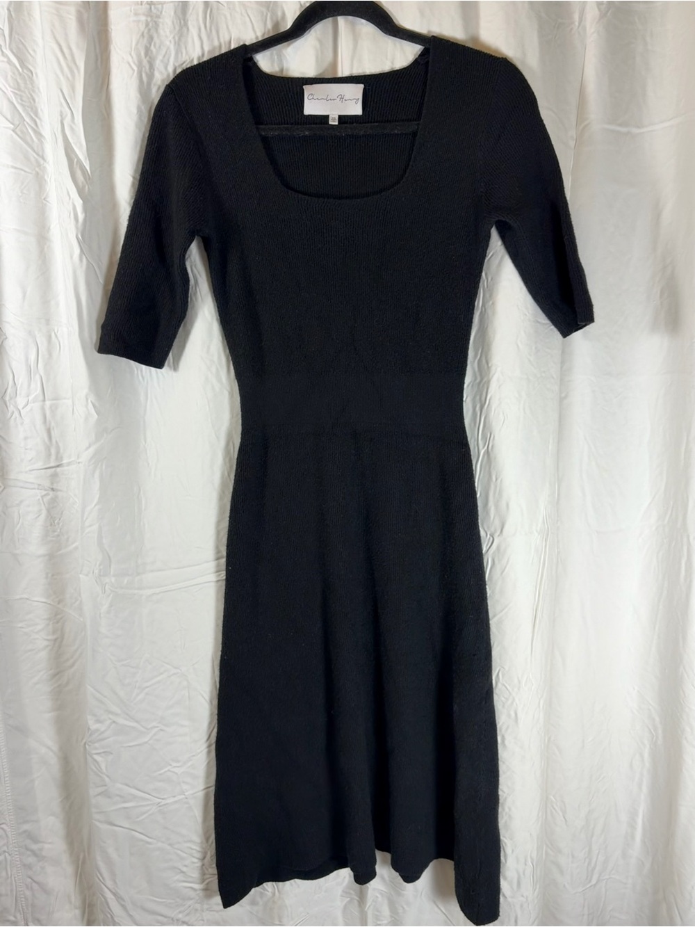 Charles Henry Black Square-Neck Knit Midi Dress XS